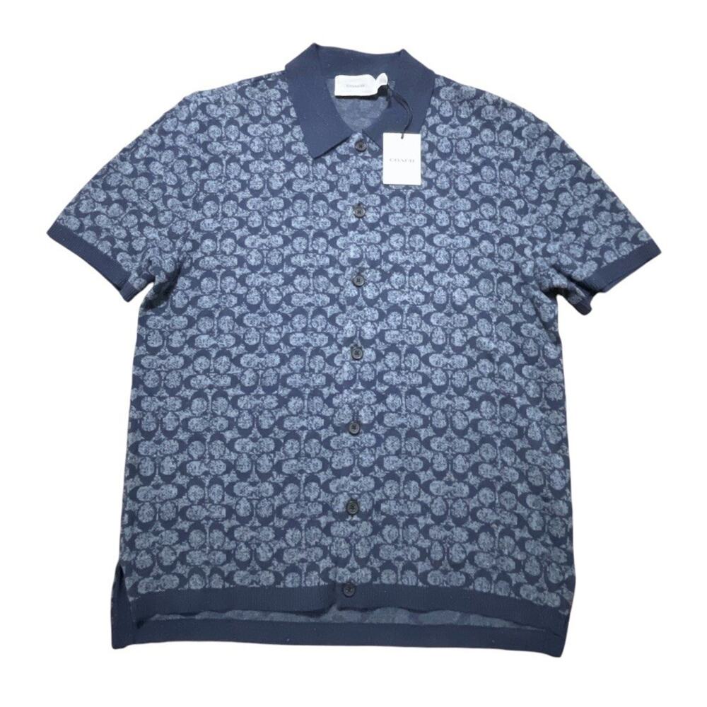 NWT Coach Signature Polo Shirt Sweater Mens Medium Navy Monogram Limited Edition